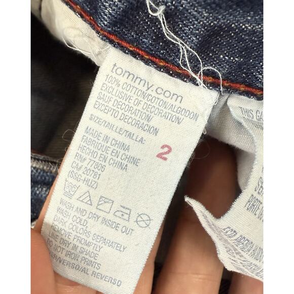 Tommy Hilfiger Denim Skirt Womens‎ 2 Blue Front Slit Mini Y2K 90s fading spots - Picture 6 of 13